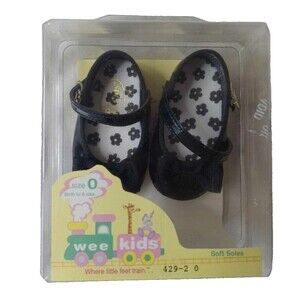 Wee Kids, Vintage Newborn, Soft Soles Shoes, Black, Size 0, Birth To 6 Weeks